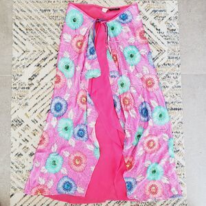 MATILDE CANO Pink Silk Floral Maxi Skirt Womens Vintage Wedding Party SZ44/12US